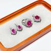 Gesen Jewelry: Элегантный Розово-Красный Роскошный Набор с Серьгами-Гвоздиками, Кольцом и Подвеской.