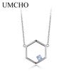 Hollow Hexagon Amethyst Real 925 Sterling Silver Necklaces For Women Various Gemstone 925 Silver Jewelry Long Necklace