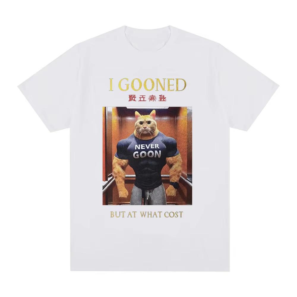 New Funny Japanese Gooning Meme 100cotton Unisexs Oneck shirt I Gooned But At What Cost graphics Womens Short Sleeved Tshirt
