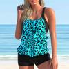 Women's Halter Blue Leopard Print Bikini Tankini Swimsuit