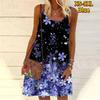 Женское мини-платье с цветочным принтом и маленькими блестками, вечернее платье без рукавов, летнее пляжное платье, сарафан