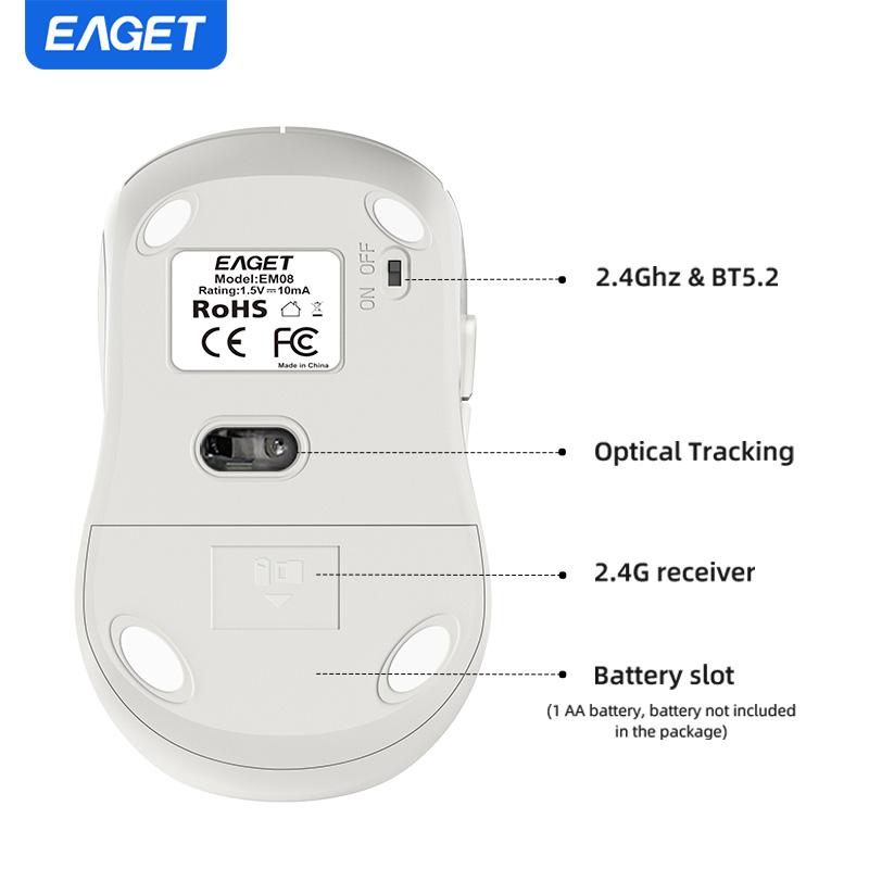 Беспроводная мышь с беспроводной зарядкой 2.4G, двухрежимная беспроводная мышь, 3 регулируемых DPI для ноутбука, Android, ПК, необходимо подготовить собственную батарею