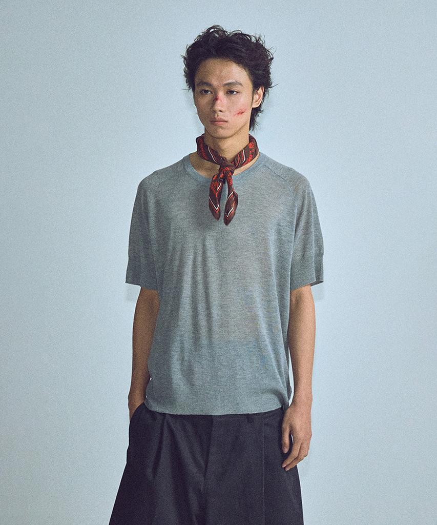 NOISE Point Punching Round Short Sleeve Knit - Gray