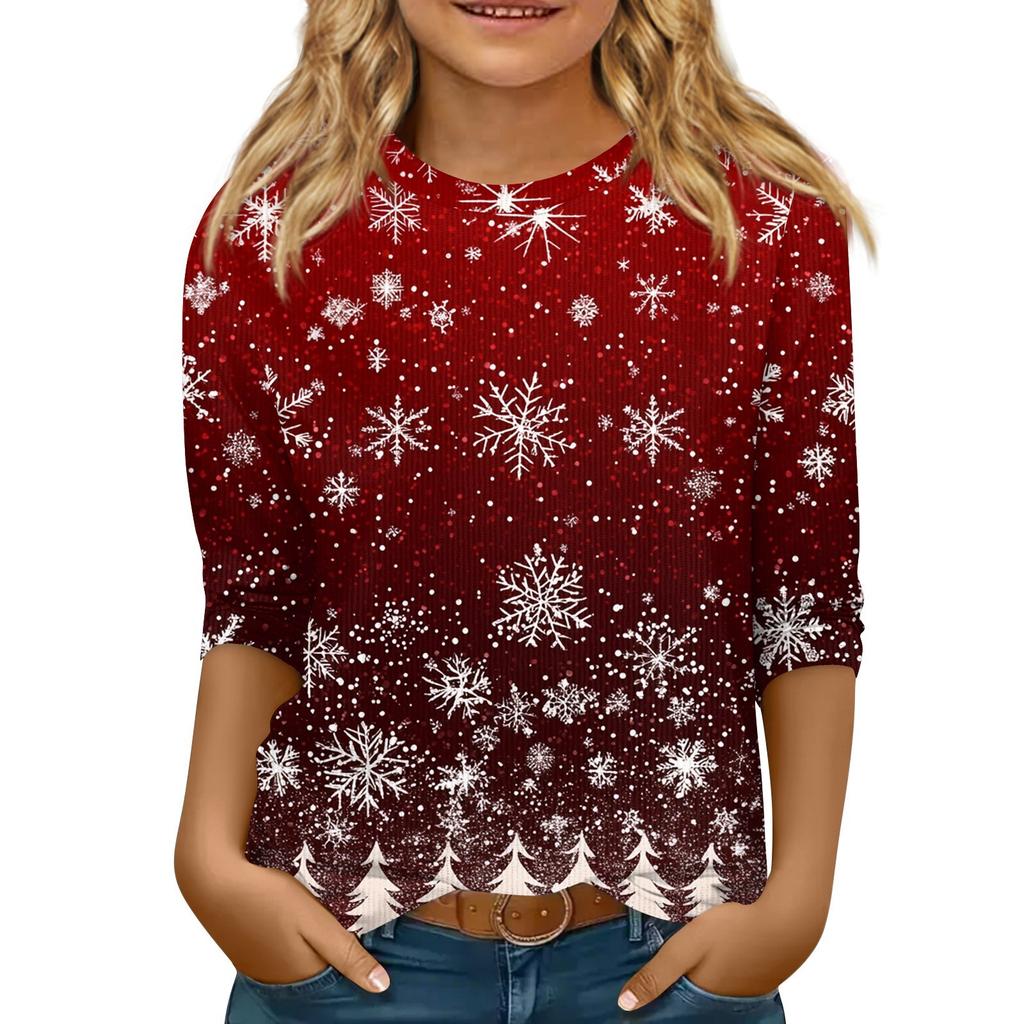 Детская футболка с рукавом 3/4, повседневная футболка с принтом, круглый вырез, блузка-пуловер