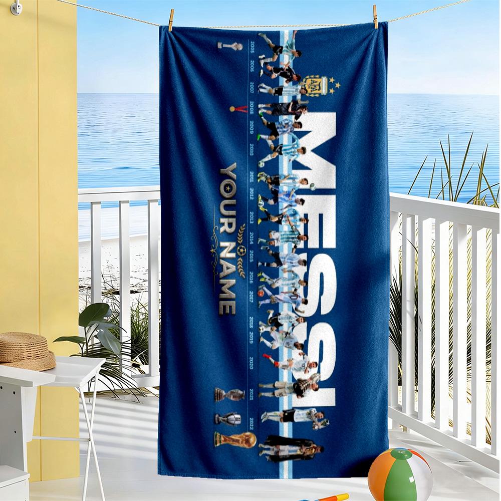 Football Messi Personalized Name Beach Towel Super Soft Microfiber Quickdry Fabric