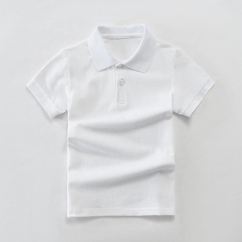 Детская рубашка поло: Хлопковая форма с короткими рукавами для начальной и средней школы - белого или синего цвета (Размеры 100-190)