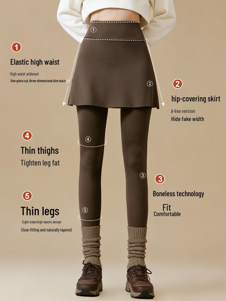 Plus-Size Micro-Flare Skirted Leggings for Women - Warm, Thick, Velvet Base Layer for Spring & Autumn