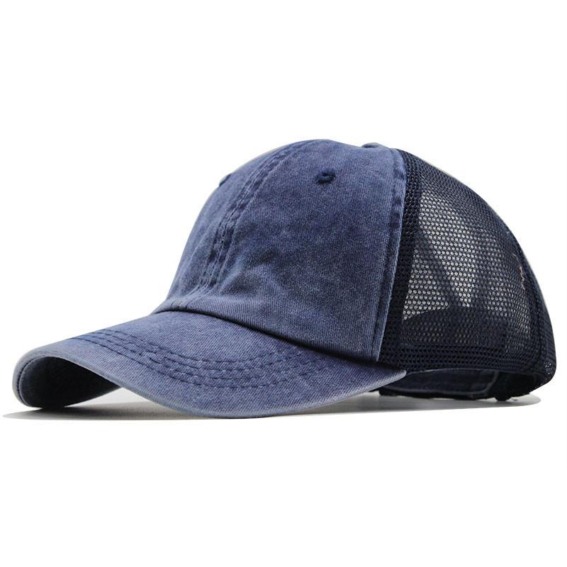Versatile Retro Baseball Cap Washed Denim Mesh Hat Ponytail Curved Brim Cap Men'S And Women'S Street Hats Summer