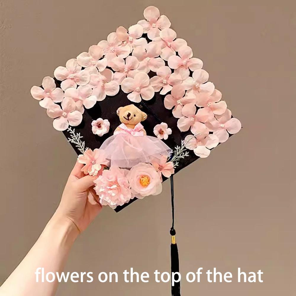 Master Academic Hat with Tassels Doctor Trencher Cap Flowers Graduation Cap Graduation Season
