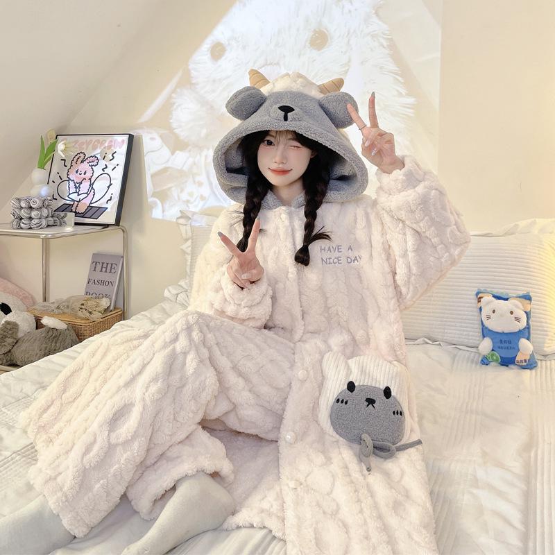 Женская зимняя ночная рубашка из бархата и кораллового флиса размера плюс - симпатичная домашняя одежда из плотной фланели