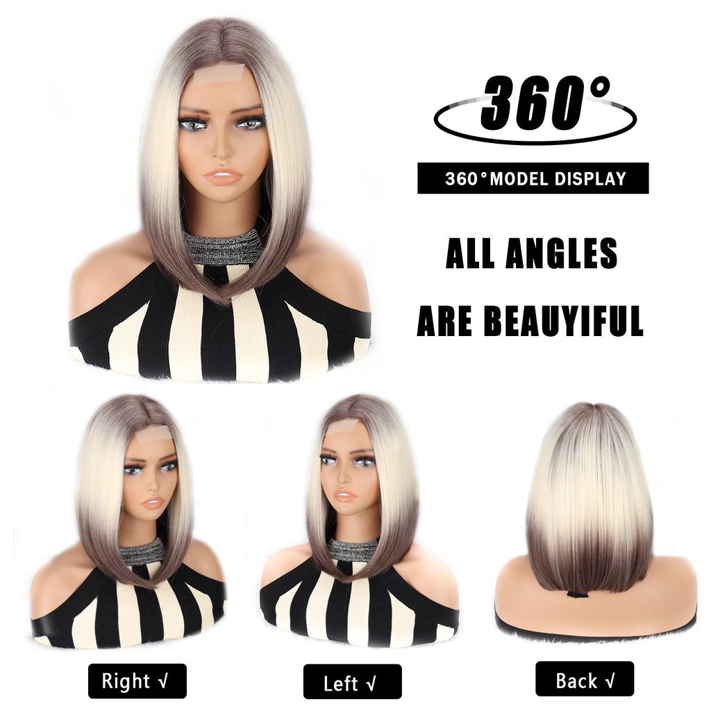 Straight Shoulder Length Bob Wigs Synthetic Natural Soft Hair Replacement Wigs For Women Girls For Daily Party Cosplay