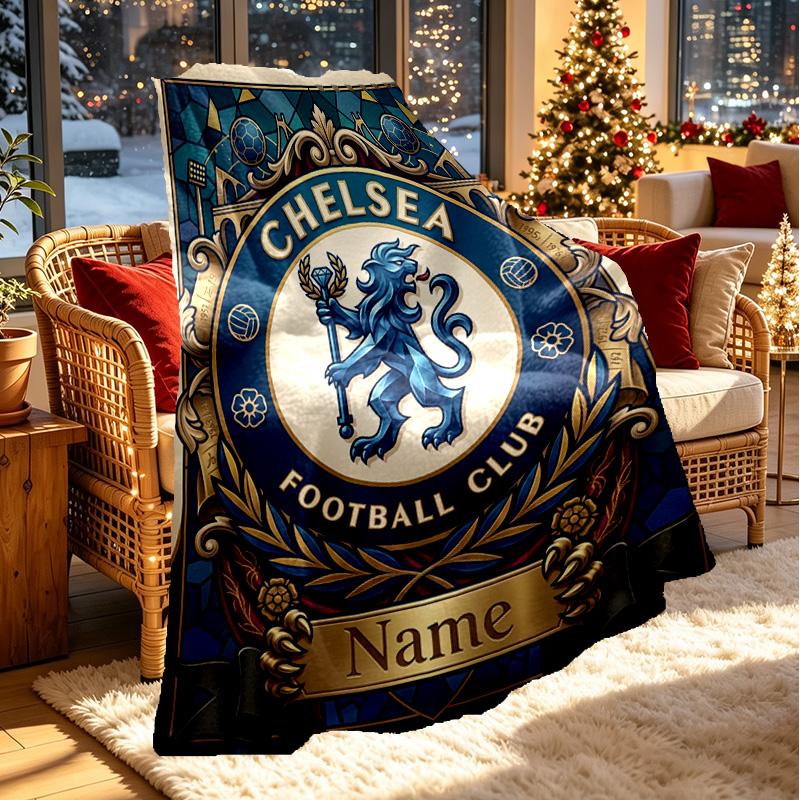 Custom Name Personalized Chelsea Football Club Print Blanket, Home Decor, Bedroom, Sofa, Camping, Couch, Gifts for Birthday Christmas