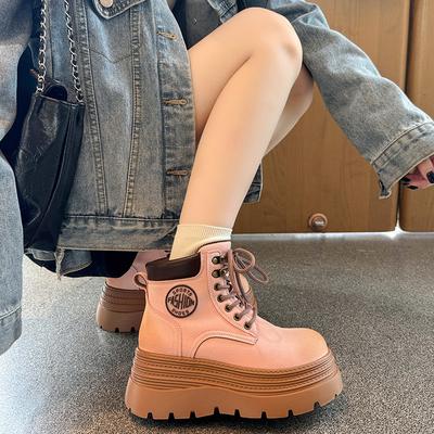 Кожаные ботинки Мартин на платформе женские 2025 новые осенне-зимние ретро британский стиль большие желтые ботинки на высокой подошве ботинки-локомотивы