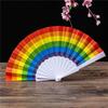 Rainbow Hand Crank Fan Foldable Oriental Style Silk Fabric Pocket Hand Fans Party Fovor Personality Dance Fan Gifts