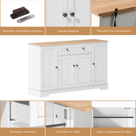 Hutch Cabinet Patchwork Color Large Sideboard with 4 Doors And 1 Drawer Kitchen Buffet Modern for Dining Room Living Pantry