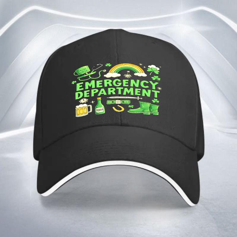 St Patricks Emergency Department Baseball Cap Nurse Doctor Rainbow Clover Beer Print Adjustable Polyester Casual Hat