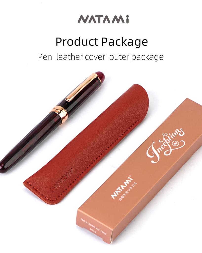 Natami Fountain Pen Fine Nib Transparent Clear Ink Converter Smooth Flow Rose Gold Trim Gift Leather Pouch Platinum Calligraphy (Sky Blue)