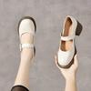Round Head Mary Jane Shoes Velcro Buckle Women's Shoes Cow Patent Leather Square Buckle College Style Black Thick Heel Small Leather Shoes