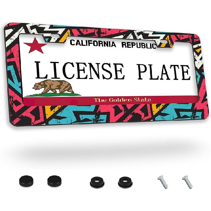 License Plate Frames,N Geometric License Plate Frame Decorative Aluminum Car Tag Cover Frames Stainless Metal License Plate Holder For Women Men Auto