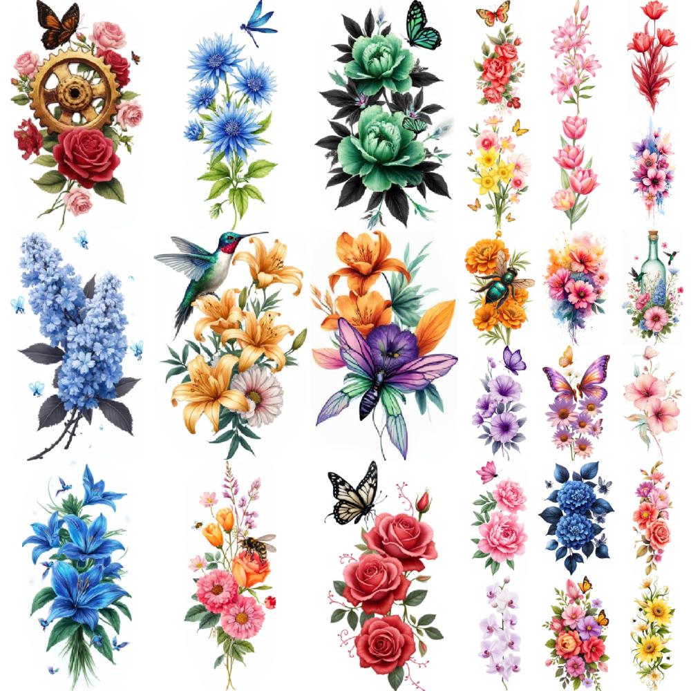 9Pcs Flower Temporary Tattoo Stickers For Women Body Art Fake Tattoo Sexy Rose Butterfly Peony Little Daisy Waterproof Tattoos