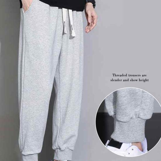 Мужские брюки с эластичной резинкой на талии и завязками, однотонные свободные прямые спортивные штаны с карманами, широкие спортивные брюки с ремешками на щиколотке