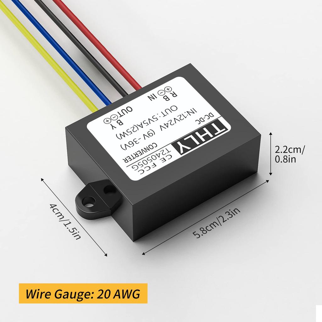 DC Buck 24V 12V to 5V Converter DC 8A 40W New Upgraded Isolated Voltage Reducer for Car Solar Golf and LED Lights Converter, Step-Down (Accepts 9-36V