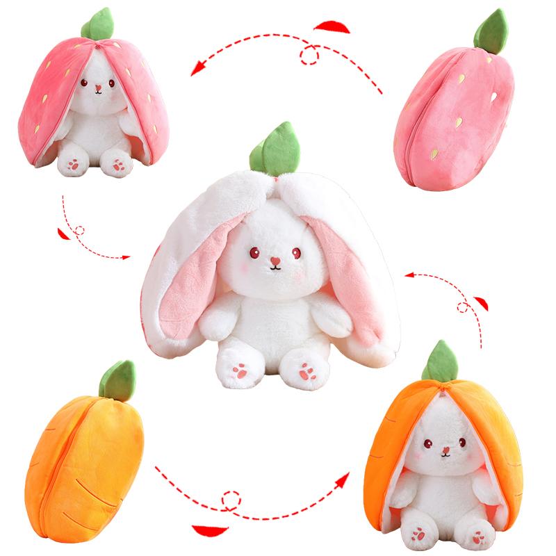 20-45Cm New Strawberry Rabbit Plush Toys Kawaii Soft Bunny Hiding In Carrot Bag Stuffed Doll Novel Gifts For Children Room Decor