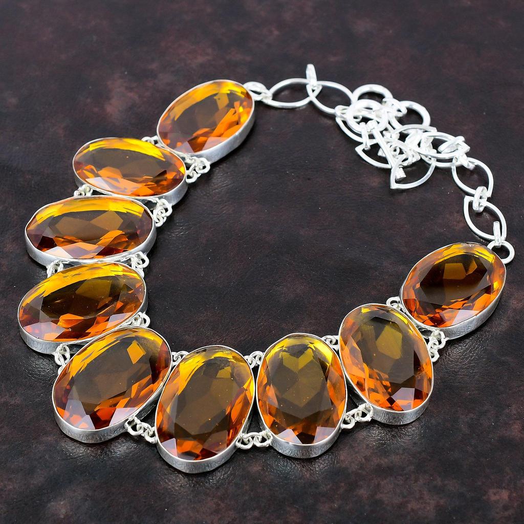 Ожерелье с граненым цитрином, ожерелье из драгоценных камней, ювелирные изделия ручной работы, ожерелье из стерлингового серебра 925 пробы, регулируемое ожерелье-цепочка, изящное ожерелье для подарка