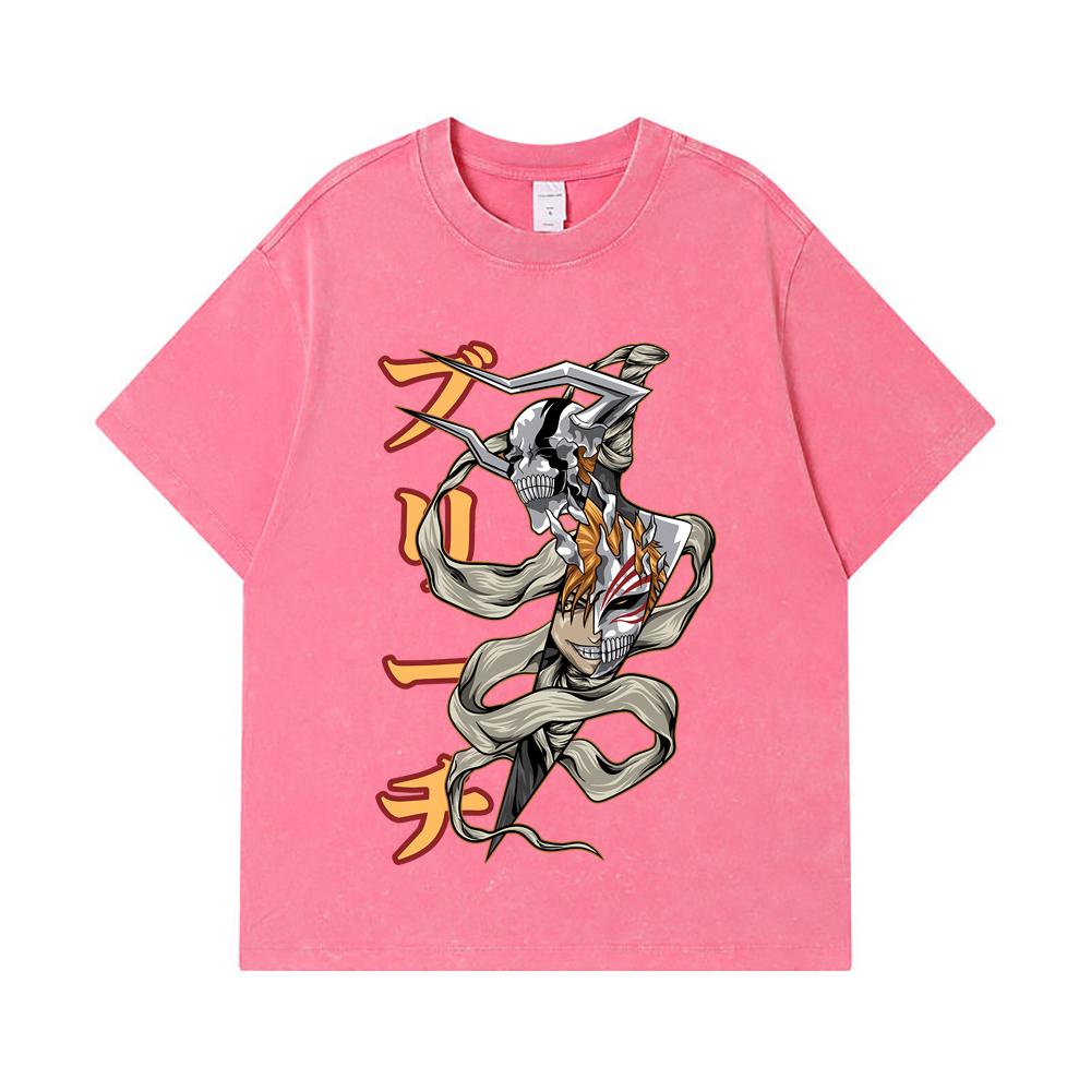 275 GSM Washed T-shirts 100% Cotton Bleach V11 Zankpakuto Print Unisex Heavy Cotton T Shirt