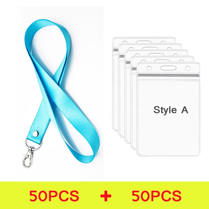 100 Pcs Safety Hanging Neck Strap Lanyard And Card Case ID Name Transparent Badge Holder Anti-Lost Clasp Rope Keychain Landyard