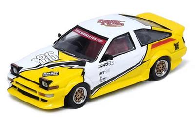 Inno Models Sprinter Trueno (АЕ86) Правый руль (Правый руль) Бруней Кастом Дайкаст Шоу 2024 Белый и Желтый с Графикой 164 Модель Дайкаст Автомобиля