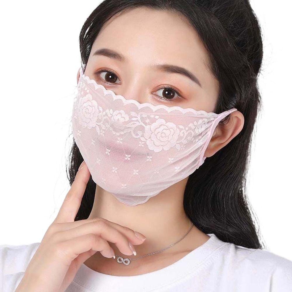 Protection Outdoor Hanging Ear Hiking Solid Color Face Cover Face Shield Lace Mask Sunscreen Mask
