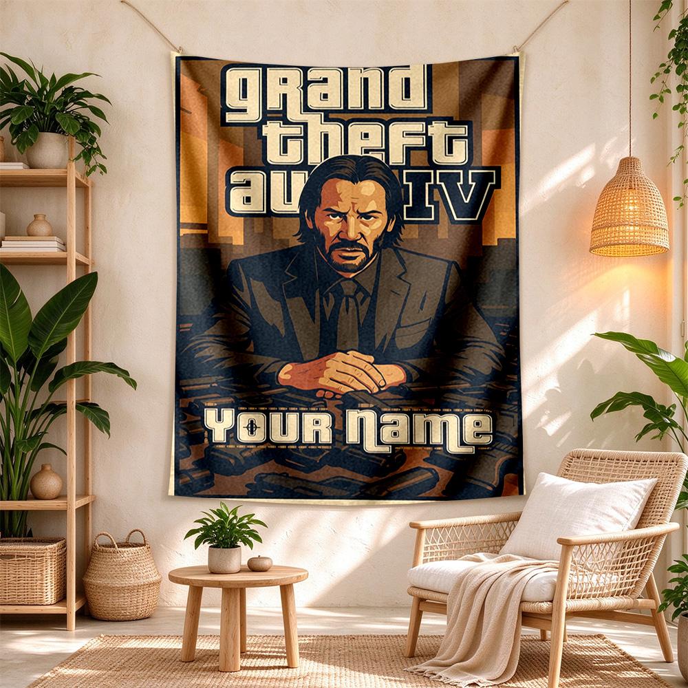 Gta Customize Your Name Tapestry Wall Tapestry Vibrant Fade-Resistant Print Ideal for Office Wall Four Seasons Decor Gifts For Family Or Friends