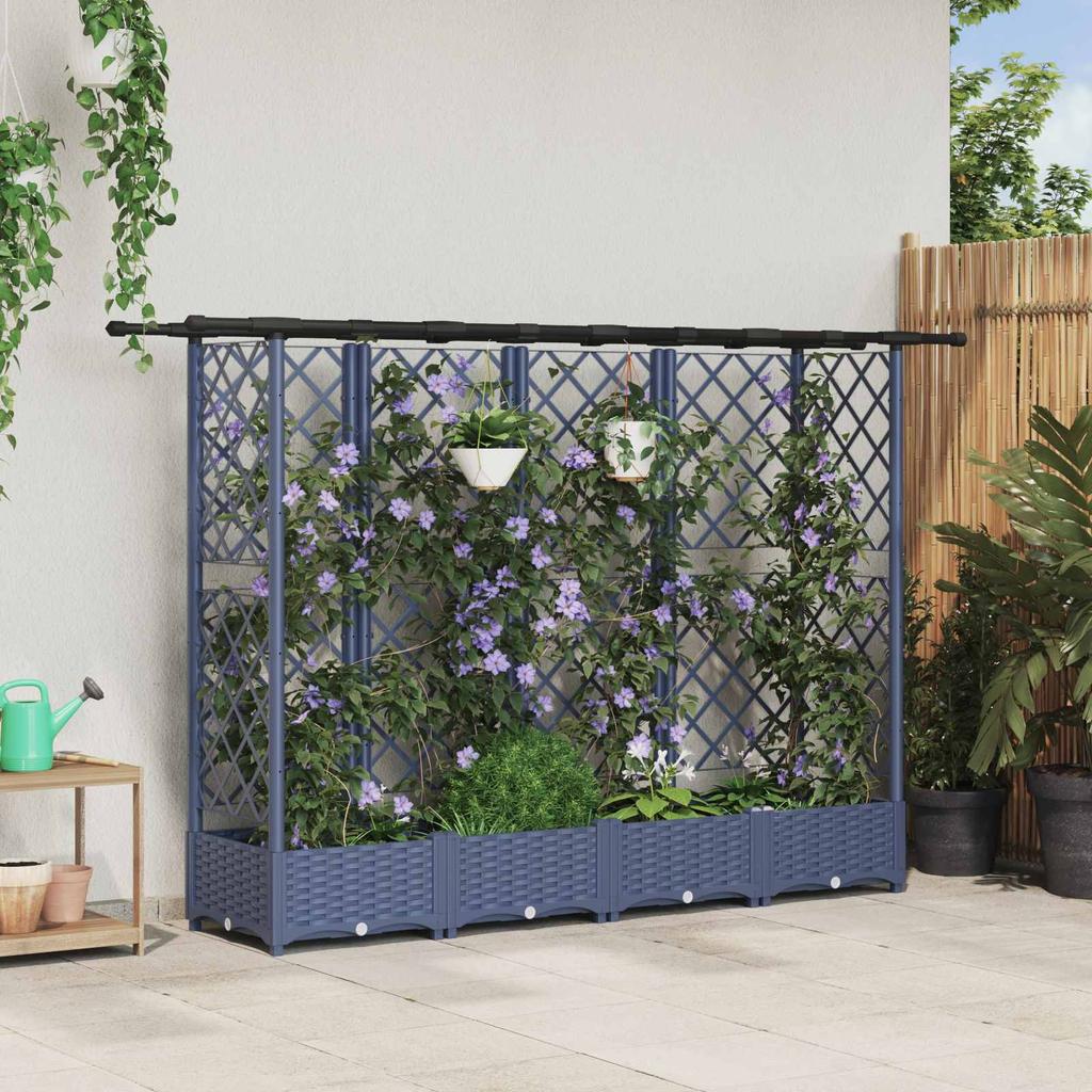 Raised Garden Bed with Trellis and Hanging Roof Gray 202.5 x 40 x 123 cm PP