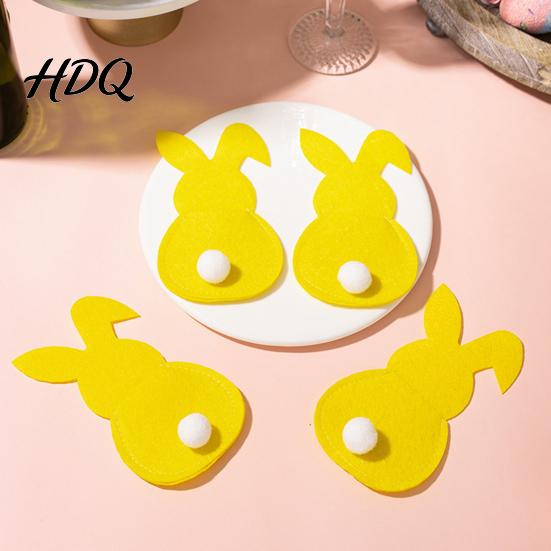 Spring Party Dining Accessory 4 Pcs Easter Bunny Cutlery Holders Felt Tableware Pouch Bags Cute Rabbit Utensil Table Ritual Decor Sleeve Fork Spoon