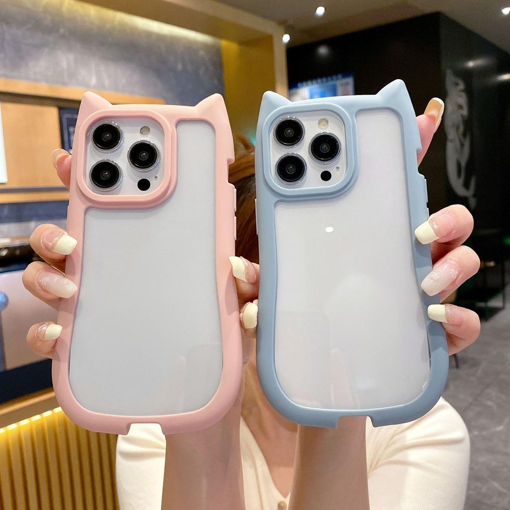 Silicone High Version Cat Ears Suitable for IPhone16pro Max Apple 14 Mobile Phone Case 16e Soft Case 13 Large Holes
