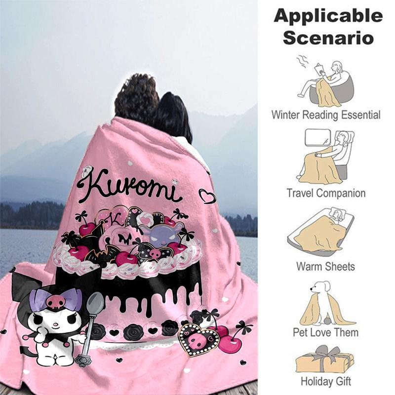 1pc Whimsical Cake Kuromi's Sweet Celebration Blanket, Seasonal Universal Home Decorative Throw Blanket for Room, Living Room, Travel, Camping, Car Bl