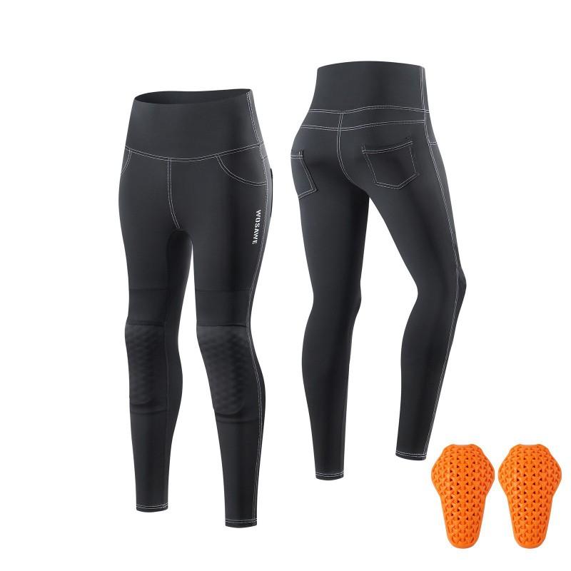 1 Womens High-Waisted Compression Motorcycle Riding Pants With Removable Knee Protectors Stretch PU Fabric Cycling Outdoor
