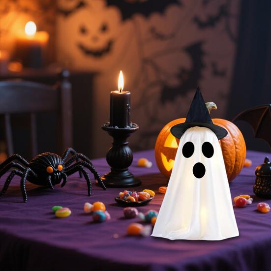 Light Up Halloween Ghost Decoration Scary Lighted White Cloth Ghost Spooky Tabletop Ornament for Indoor Home Mantel Shelf Decor