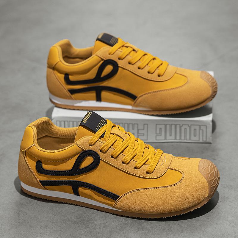 Men's Shoes Can Be Worn In All Seasons, New Trendy Round Head Versatile Breathable Lace-up Thick-soled German Training Casual Color Matching Comf