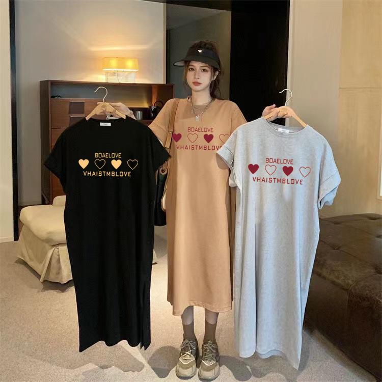 Fat mm summer new Korean version loose large size split knee T-shirt long skirt flying sleeve dress women's spring