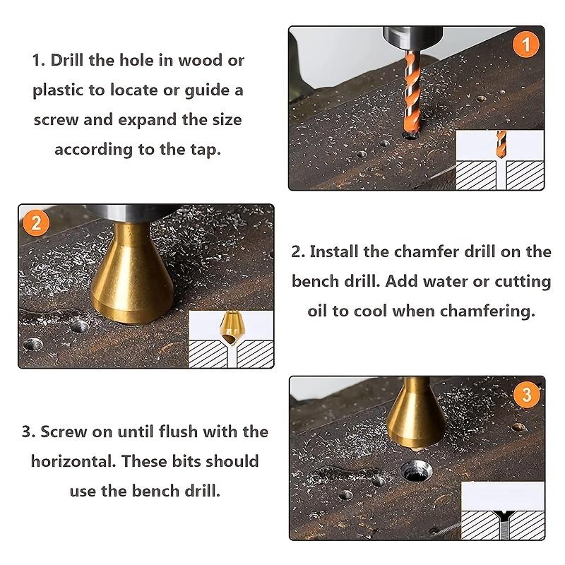 Сверло с фаской 90°, коническая фреза для снятия заусенцев, зенковка с титановым покрытием, круглый хвостовик для алюминия, дерева, мягкого металла, гладкий вырез отверстия