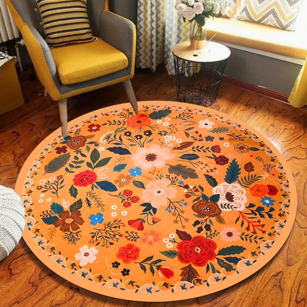 Round Rug Circle Area Rug Chic Golden Luxurious Retro Vintage Engraving Style The Sun and Moon Carpet Round Rugs for Bedroom