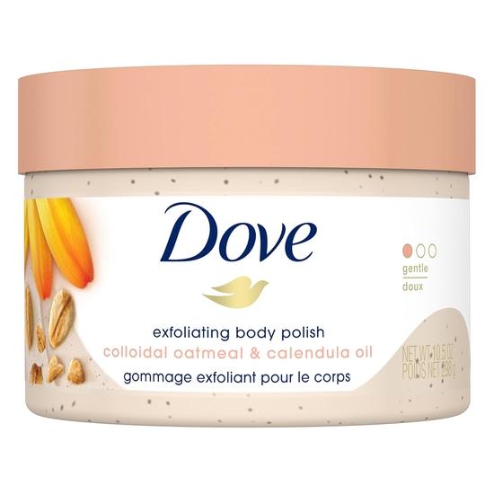 Dove Exfoliating Body Polish Scrub for Delicate & Sensitive Skin with Oatmeal & Calendula Oil, Moisturizes to Reveal Instantly Soft, 298g