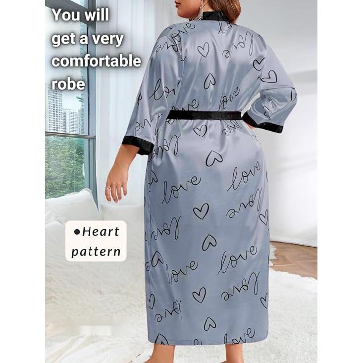 Женский халат на День святого Валентина больших размеров, сексуальный атласный халат, длинная одежда для сна