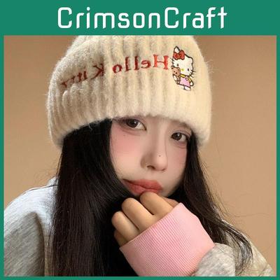Вязаная шапка Hello Kitty для девочек, милая мультяшная, теплая, с защитой ушей, аксессуар для уличных танцев