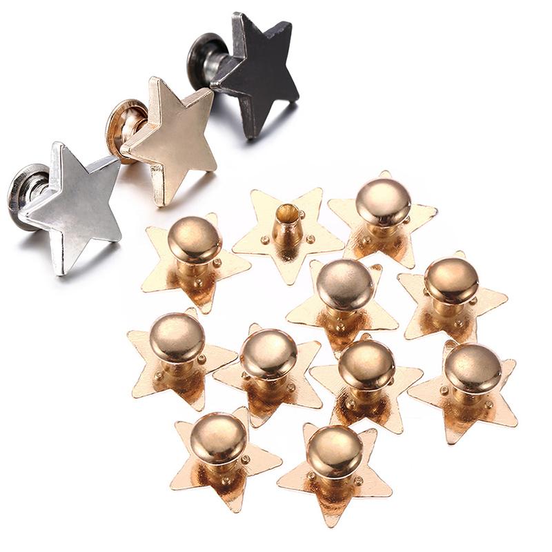 10Pcs Metal Stars Rivets for DIY Leather Crafts Clothing Hat Bag Shoes Belt Decoration Garment Rivets Studs Sewing Accessories