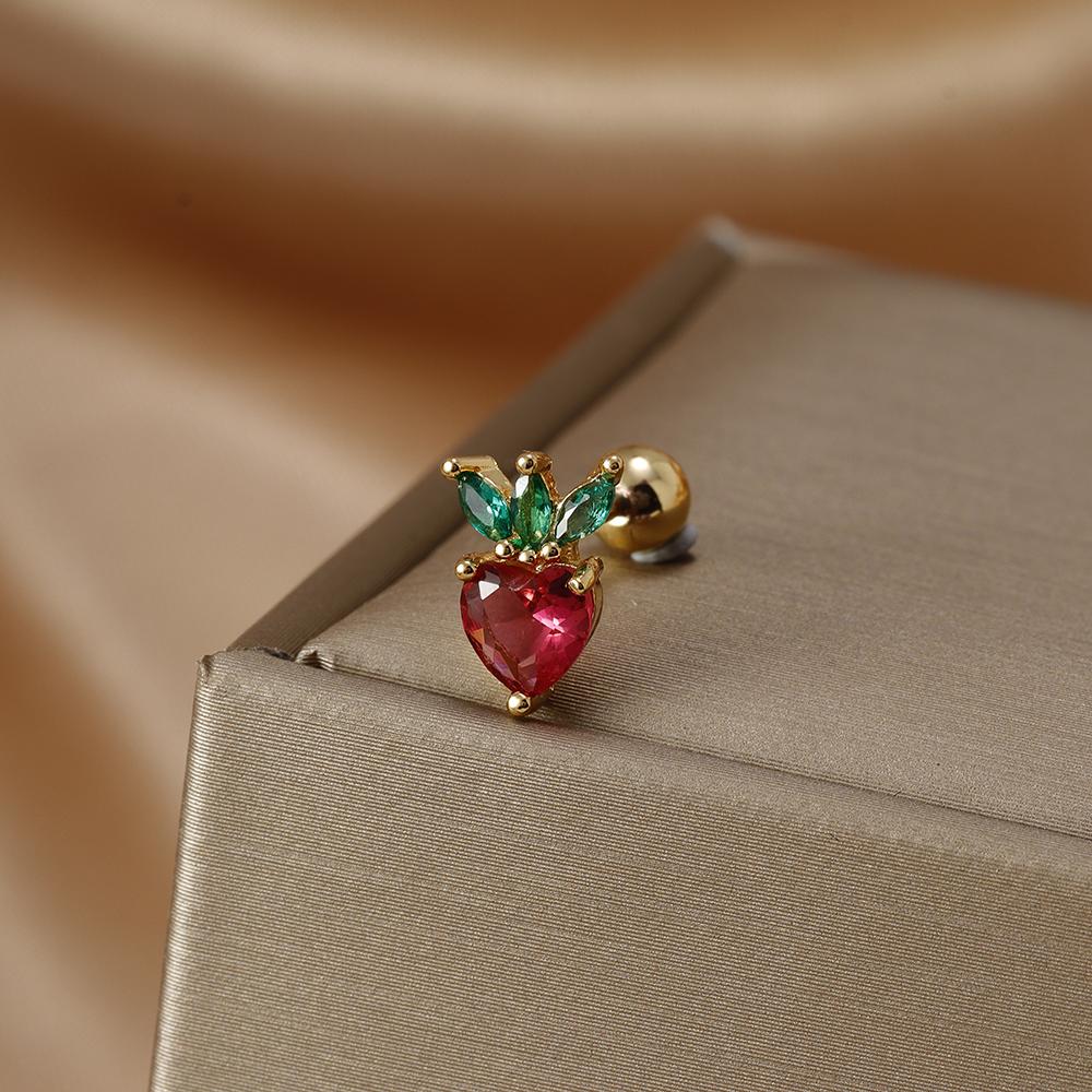 Fashion Stainless Steel Mini Zirconia Stud Earrings For Women Luxury Cute Fruits Helix Tragus Piercing Earrings Party Jewelry