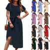 Women's Casual Round Neck Midi Dress Basic Classic Outdoor Everyday Short Sleeve Loose Dress