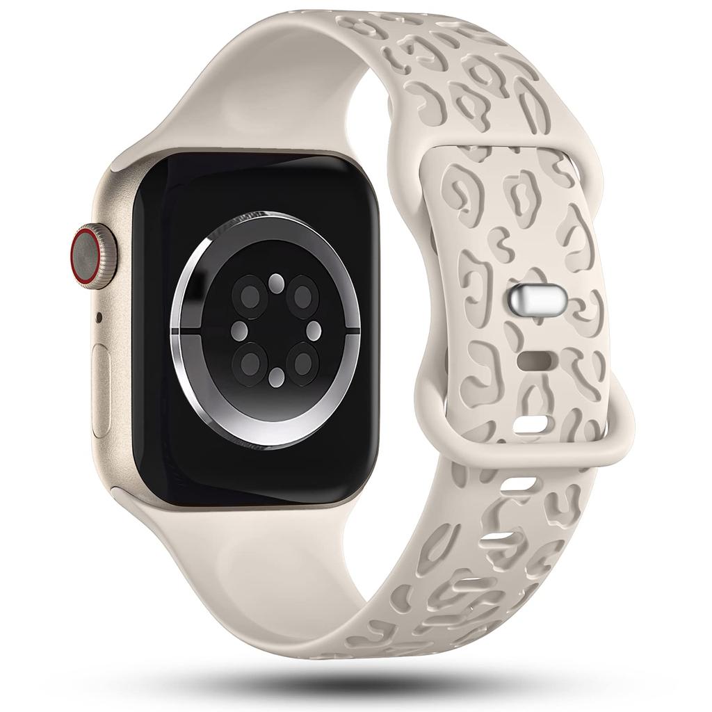 Гравированный ремешок для Apple Watch ultra 2 Ремешок 44мм 40мм 45мм 49мм 41мм 42мм Леопардовый силиконовый браслет iwatch series 7 se 6 8 9 10